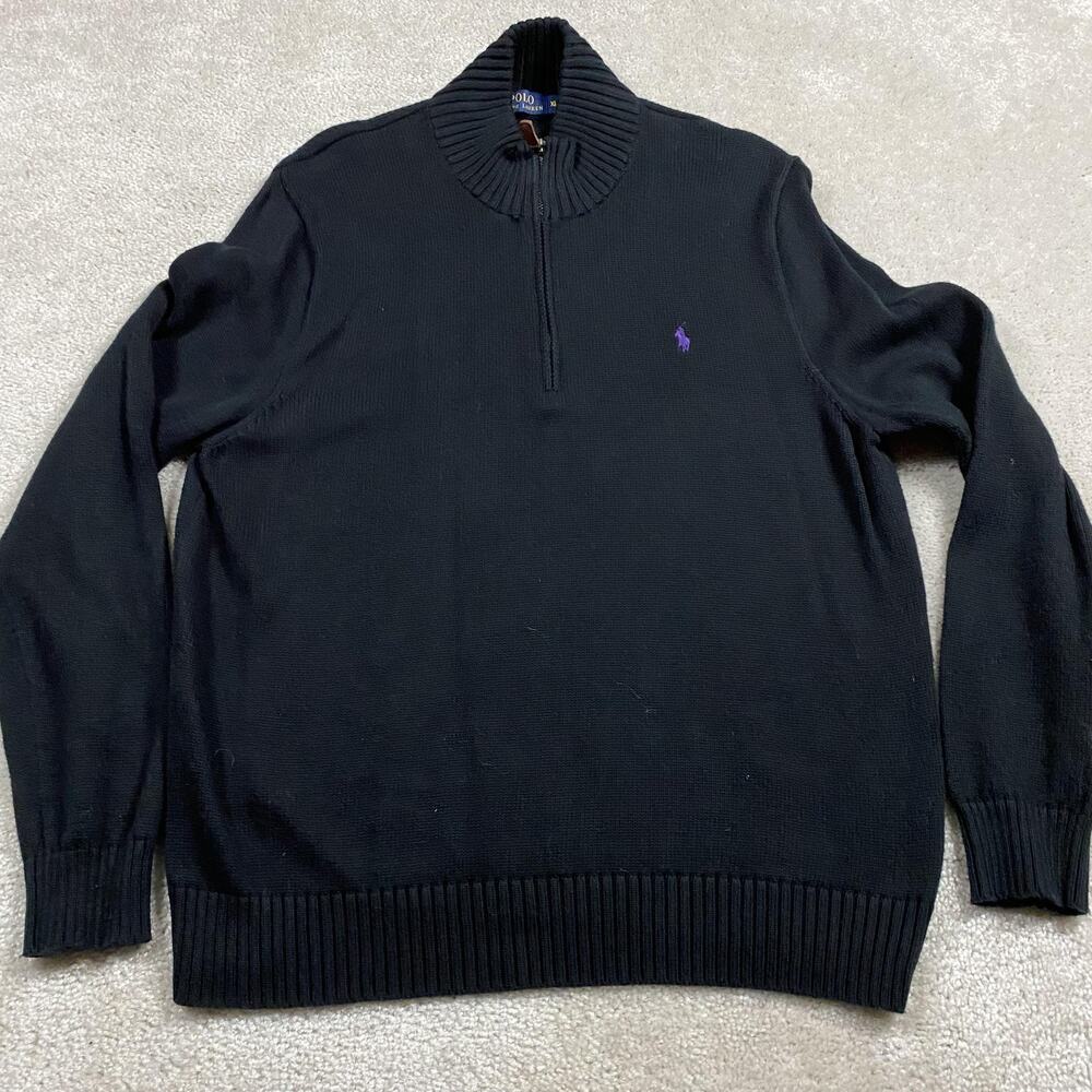 Polo Ralph Lauren Sweater Mens XL Black Cotton Quarter Zip Mock Neck Pony Logo